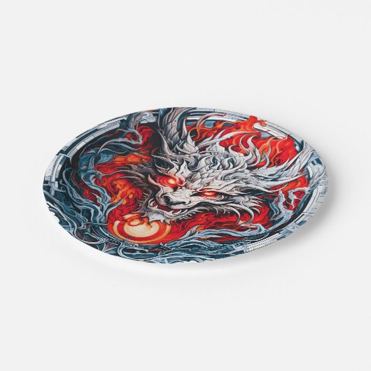Fire Red Flame Mythical Dragon Head Papieren Bordje (Gekanteld)
