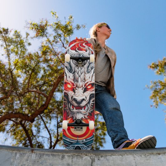 Fire Red Flame Mythical Dragon Head Persoonlijk Skateboard (Buiten 1)