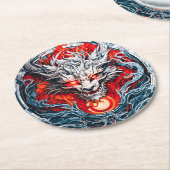 Fire Red Flame Mythical Dragon Head Ronde Kartonnen Onderzetter (Gebogen)