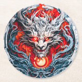 Fire Red Flame Mythical Dragon Head Ronde Kartonnen Onderzetter (Voorkant)