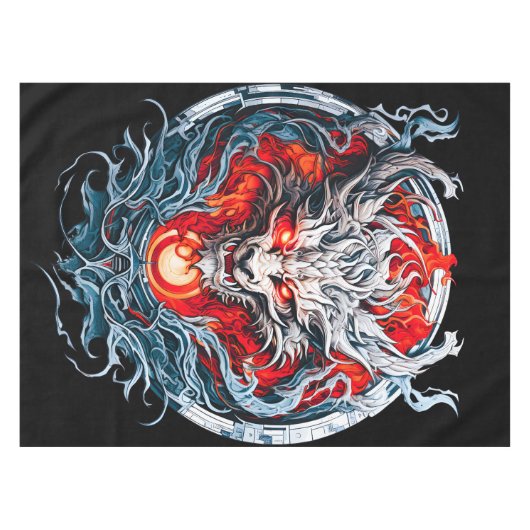 Fire Red Flame Mythical Dragon Head Tafelkleed (Voorkant (Horizontaal))