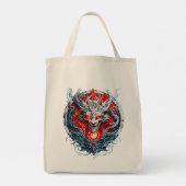 Fire Red Flame Mythical Dragon Head Tote Bag (Achterkant)