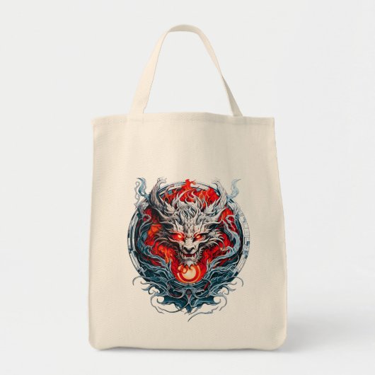 Fire Red Flame Mythical Dragon Head Tote Bag (Voorkant)