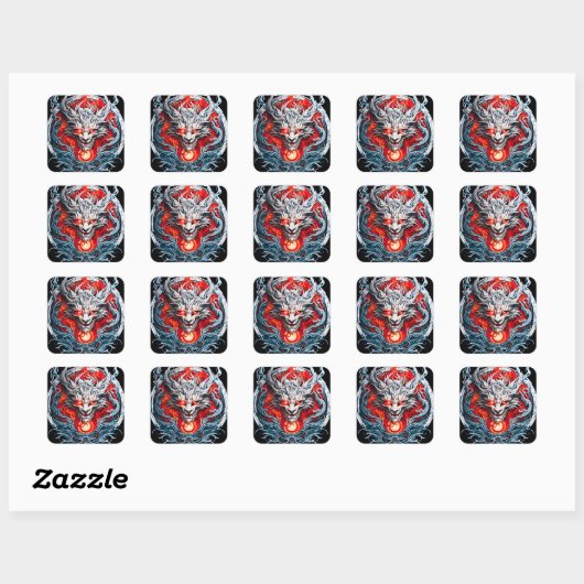 Fire Red Flame Mythical Dragon Head Vierkante Sticker (Vel)