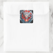 Fire Red Flame Mythical Dragon Head Vierkante Sticker (Tas)