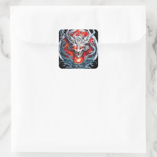 Fire Red Flame Mythical Dragon Head Vierkante Sticker (Tas)