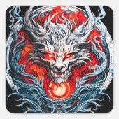 Fire Red Flame Mythical Dragon Head Vierkante Sticker (Voorkant)