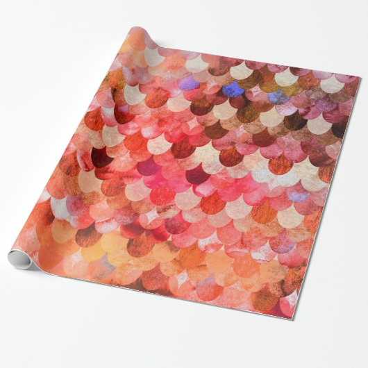 Fire Red Mermaidscales Mermaid Fishscales Cadeaupapier (Uitgerold)