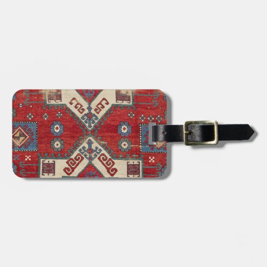 Fire Red Ornamental Motif 19th Century Authentic Bagagelabel (Voorkant horizontaal)