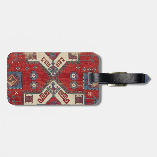 Fire Red Ornamental Motif 19th Century Authentic Bagagelabel (Achterkant horizontaal)