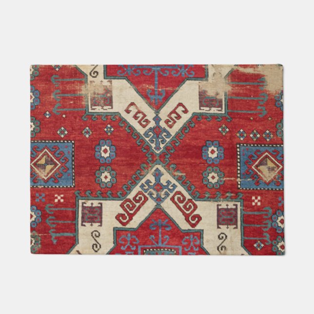 Fire Red Ornamental Motif 19th Century Authentic Deurmat (Voorkant)