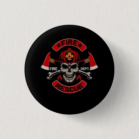 Fire Rescue Fire Fighter Brandweerman Crossbones S Ronde Button 3,2 Cm (Voorkant)