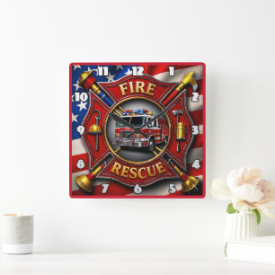 Fire Rescue Heldendom Amerikaanse vlag Vierkante Klok