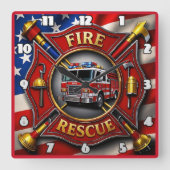 Fire Rescue Heldendom Amerikaanse vlag Vierkante Klok (Voorkant)