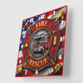 Fire Rescue Heldendom Amerikaanse vlag Vierkante Klok (Hoek)