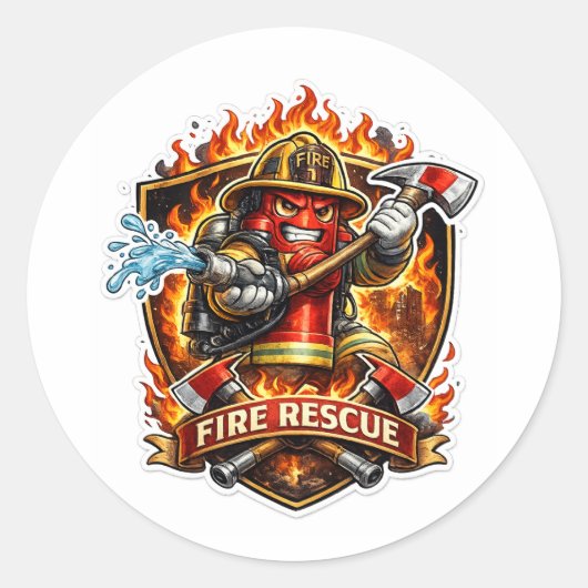 Fire Rescue Hero Ronde Sticker (Voorkant)