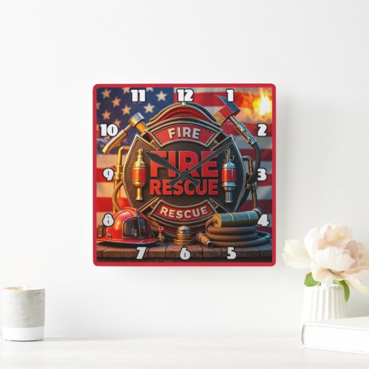Fire Rescue Heroic Tribute Wall Vierkante Klok (Huis)