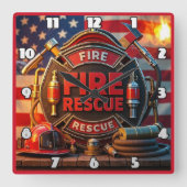 Fire Rescue Heroic Tribute Wall Vierkante Klok (Voorkant)