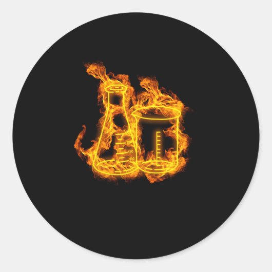 Fire Scientist Flames Erlenmeyer flask Ronde Sticker (Voorkant)