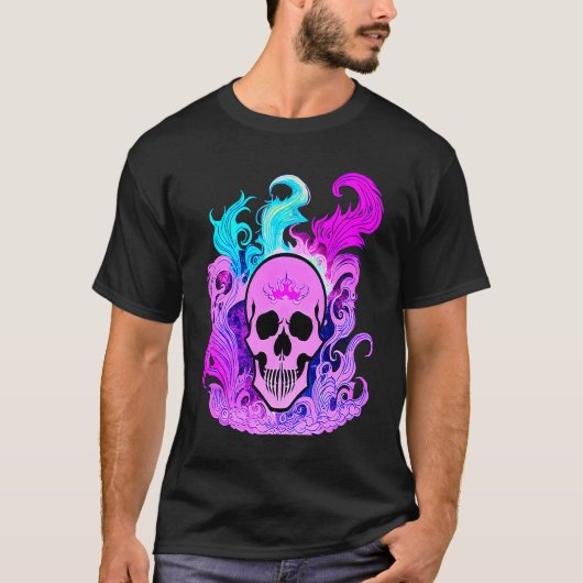 Fire Skull Smoke Pink Skeleton Flames T-shirt (Voorkant)