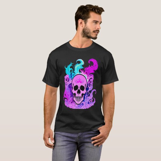 Fire Skull Smoke Pink Skeleton Flames T-shirt (Voorkant volledig)