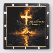 Fire Smoke Cross Baptism Spirit Matthew 3:11 Vierkante Klok (Voorkant)