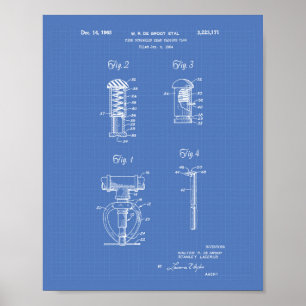 Fire Sprinkler Head 1965 Patent Art - Blauwdruk Poster