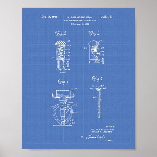 Fire Sprinkler Head 1965 Patent Art - Blauwdruk Poster (Voorkant)
