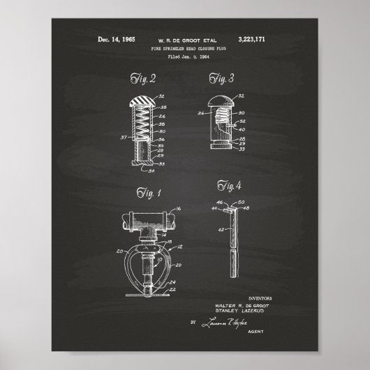 Fire Sprinkler Head 1965 Patent Art - Chalkboard Poster (Voorkant)