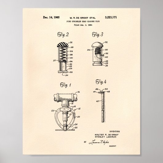 Fire Sprinkler Head 1965 Patent Art - Oude poster (Voorkant)