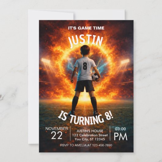 Fire Stadium Theme Boys 8th Birthday Party Kaart (Voorkant)