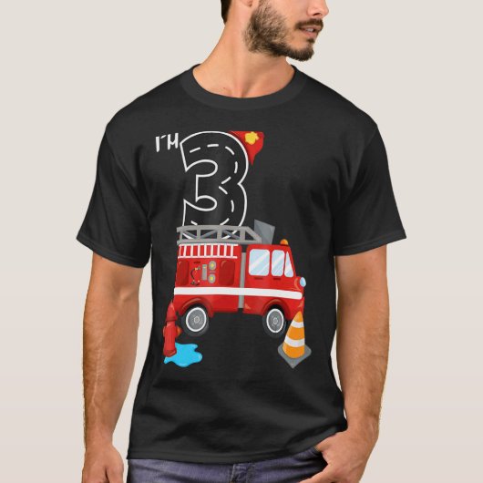 Fire Truck 3rd Birthday Boy 3 Year Old Firefigher T-shirt (Voorkant)
