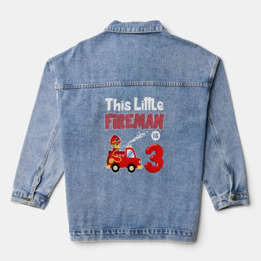 Fire Truck 3rd Birthday Boy Toddler Firefighter 3 Denim Jacket (Achterkant)