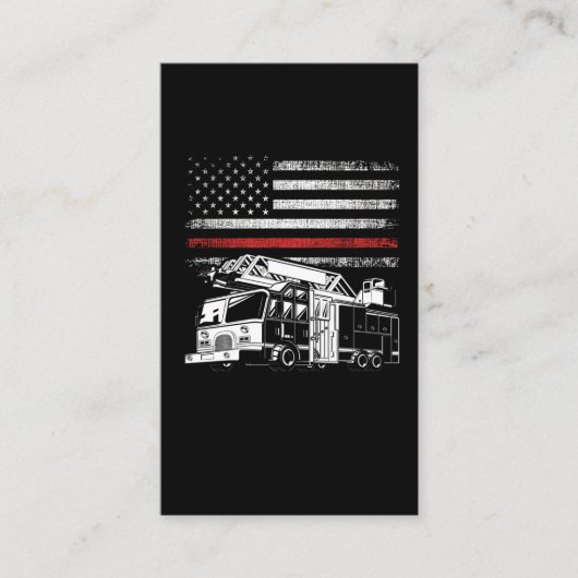 Fire Truck American Flag Firefighter Red US Line Visitekaartje (Voorkant)