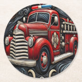 Fire Truck Art op leer Ronde Kartonnen Onderzetter (Voorkant)