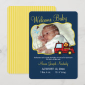 Fire Truck Baby Foto Geboorteaankondiging Aankondiging (Voorkant / Achterkant)