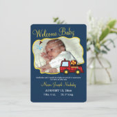 Fire Truck Baby Foto Geboorteaankondiging Aankondiging (Staand voorkant)