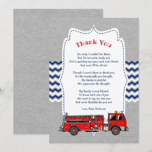 Fire Truck Baby shower dank u opmerking Kaart
