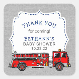 Fire Truck baby shower of verjaardagsfeestgunst Vierkante Sticker