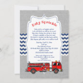 Fire Truck Baby Sprinkle uitnodiging, marinegrijs Kaart (Voorkant)