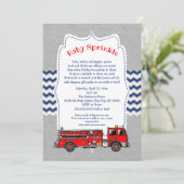 Fire Truck Baby Sprinkle uitnodiging, marinegrijs Kaart (Staand voorkant)