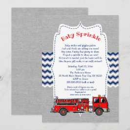 Fire Truck Baby Sprinkle uitnodiging, marinegrijs Kaart