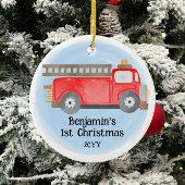 Fire Truck Baby's 1e Kerstmis Foto Keepsake Keramisch Ornament