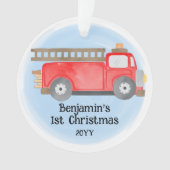 Fire Truck Baby's 1e Kerstmis Foto Keepsake Ornament (voorkant)