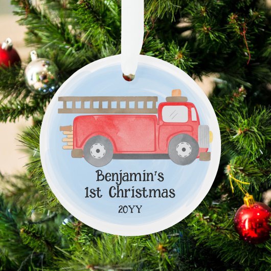 Fire Truck Baby's 1e Kerstmis Foto Keepsake Ornament