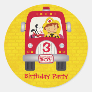 Fire Truck Birthday Boy Ronde Sticker