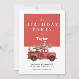 Fire Truck Birthday Invitation | Kids Party Card Kaart