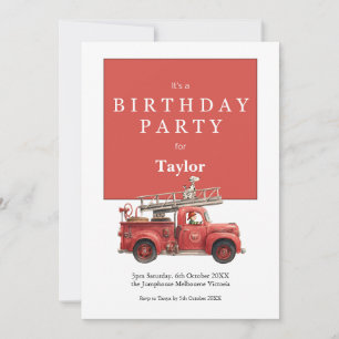 Fire Truck Birthday Invitation Kids Party Card Kaart