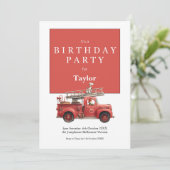 Fire Truck Birthday Invitation | Kids Party Card Kaart (Staand voorkant)