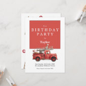 Fire Truck Birthday Invitation | Kids Party Card Kaart (Voorkant / Achterkant in situ)